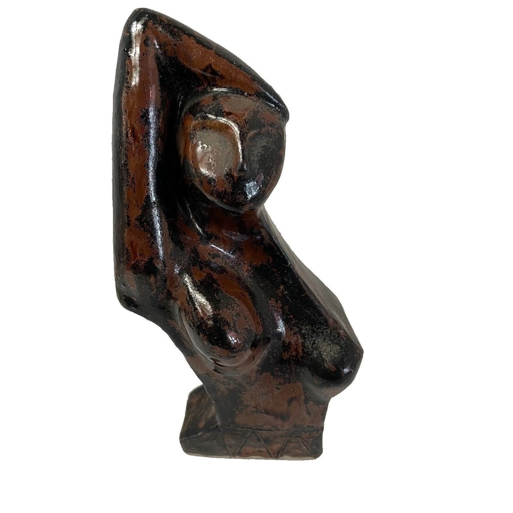 Almeres Pottery Sculpture Female Figure Small Brown Black Glazed MCM Brutalist